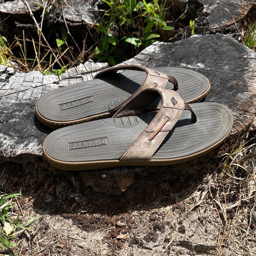 Sperry Men's FLIP FLOPS Tan and Brown •SIZE 14 - Picture 14 of 16